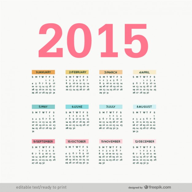 Editable 2015 calendar vector  Vector |   Download