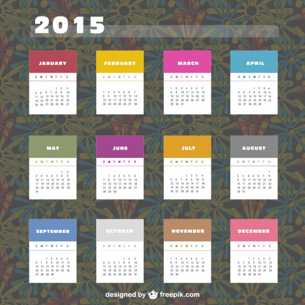 2015 Calendar with colorful labels  Vector |   Download