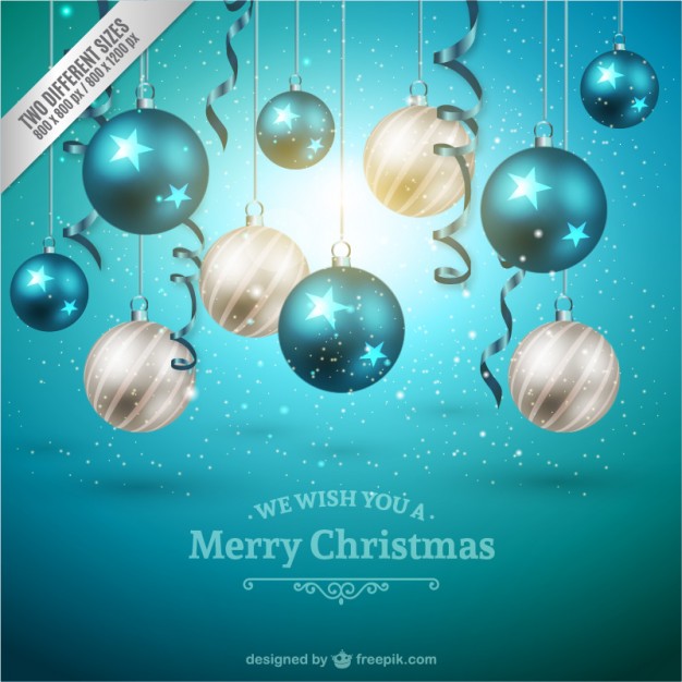 Christmas background with white and blue baubles  Vector |   Download