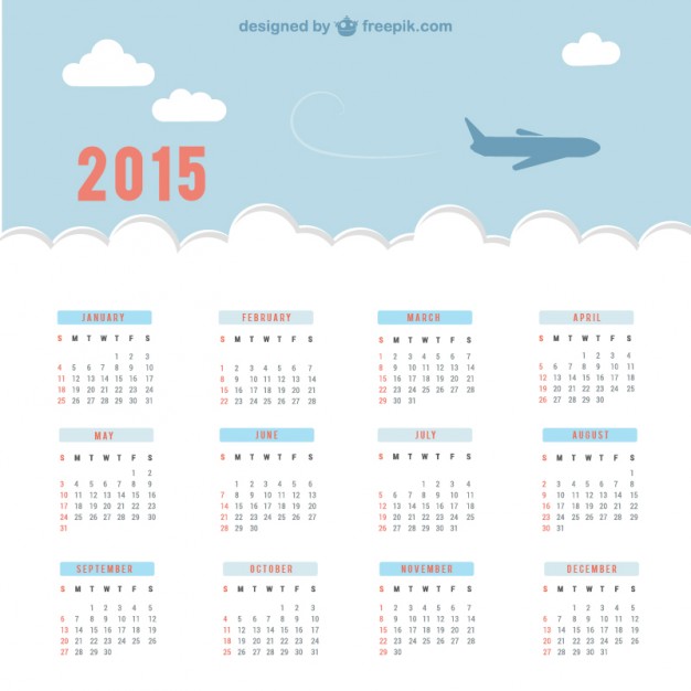 2015 Calendar with sky and plane  Vector |   Download