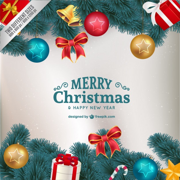 Christmas card with colorful ornaments  Vector |   Download