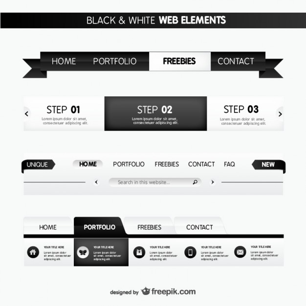 Black and white web elements  Vector |   Download