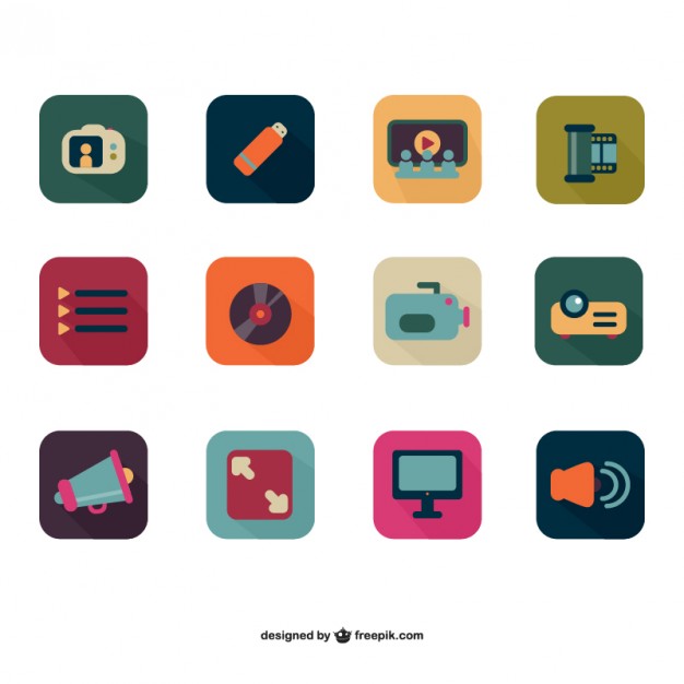Colorful photo and video flat icons  Vector |   Download