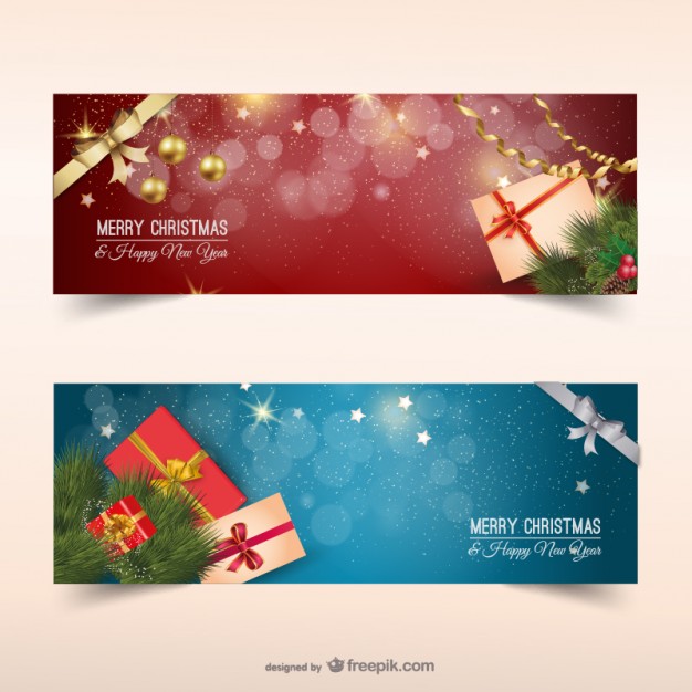 Christmas banners with presents  Vector |   Download